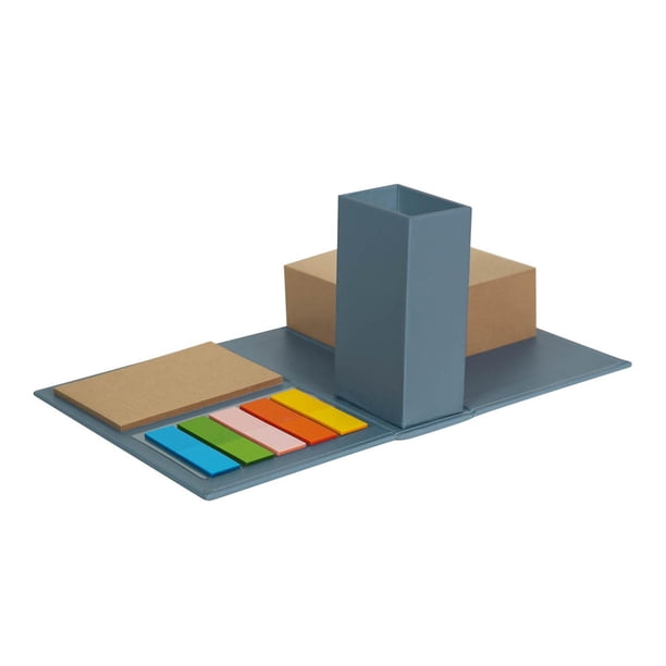 Porta notas plegable publicitario que se vuelve portalápices azul 12.5 x 8.7 x 3.8