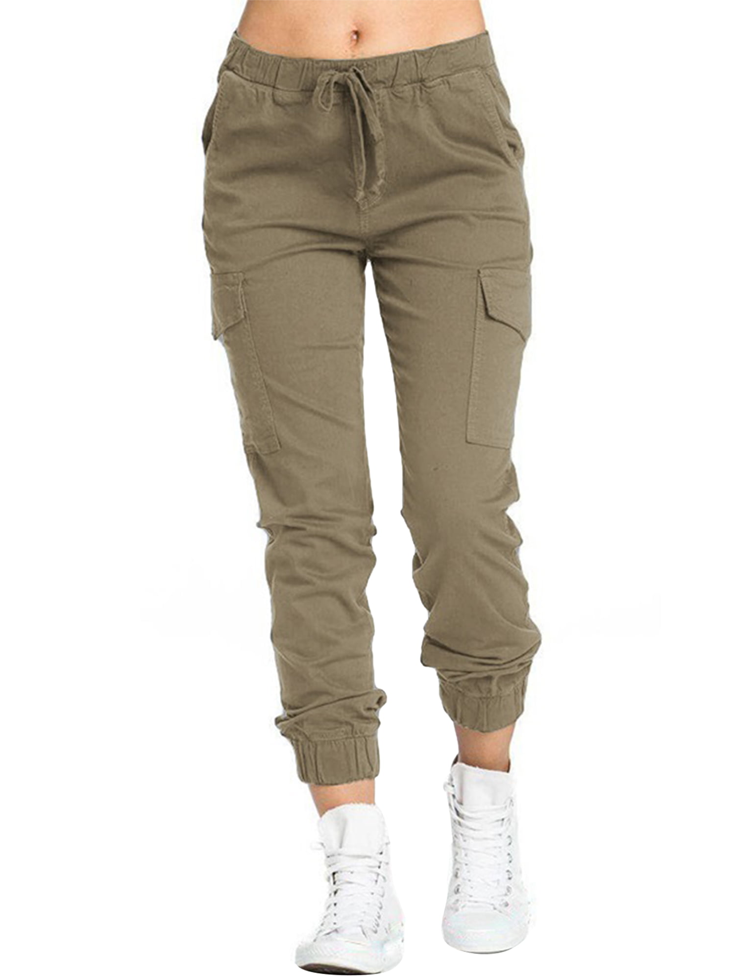 Casual Solid Elastic High Waisted Baggy Jogger Workout Pants with Pockets Toimothcn Womens Cargo Pants 