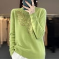 thumbnail image 3 of VISALY Turtleneck Sweatshirt Knit Sweater Light Sweaters Long Sleeve Crew Neck Lightweight Soft Knitted Pullover Knitted Blouse Crochet Sweaters Womens Hoodies Pullover Dressy Sweaters Green L, 3 of 3