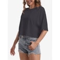 thumbnail image 5 of 3-pack Deep gray Women's Comfy Basic Workout Gym Short Sleeve Crop Tops Casual Loose Oversized T-Shirts, 5 of 6