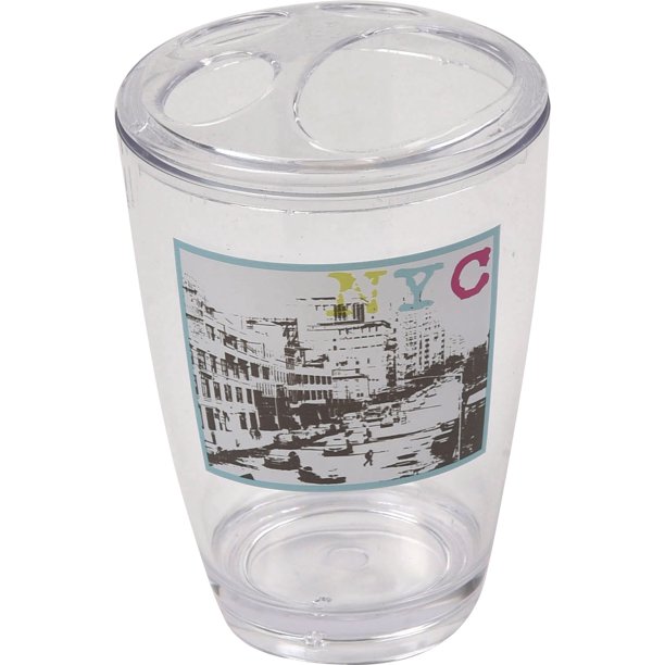 Urban Nyc Clear Acrylic Printed Bath Toothbrush and Toothpaste Holder