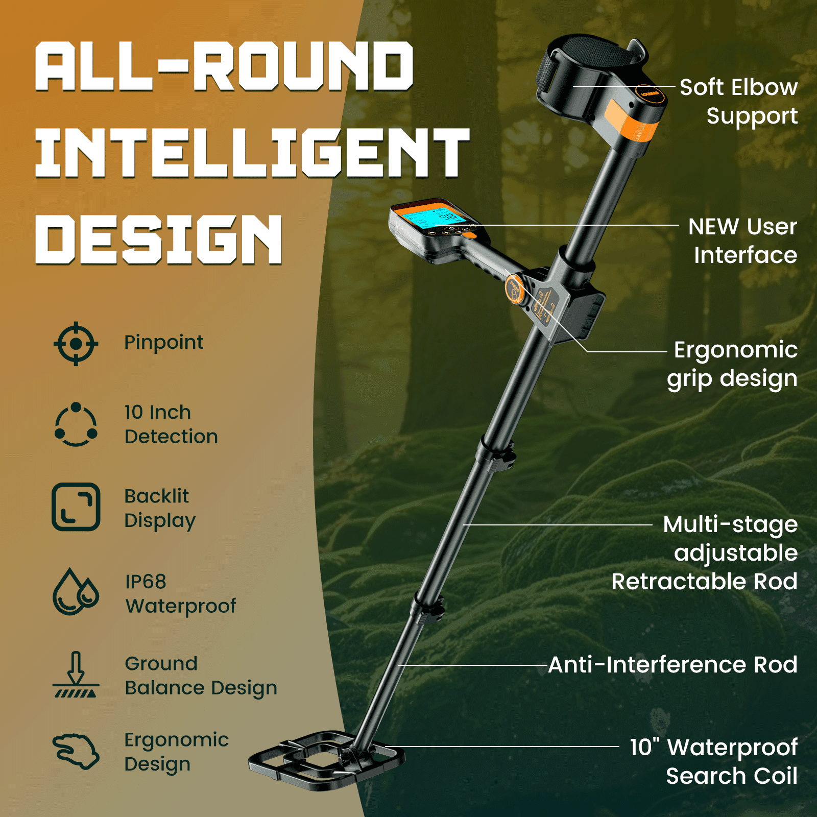 Open Box Metal Detector for Adults Waterproof - Adjustable Retractable Foldable Metal Detector Waterproof High Accuracy Gold Detector, Backlit LCD Display,Up to 20 Hours of Extended Runtime, Adjustable Retrac