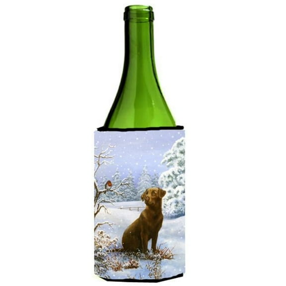 Chocolate Labrador Snowy Robin Wine Bottle Can cooler Hugger