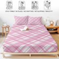 thumbnail image 5 of Full Size Fitted Sheet Set - Pink Plaid 3 Piece Bedding Sets 16" Deep Pocket Fitted Sheet with 2 Pillowcases, White Stripes Modern Grids Geometric Brushed Microfiber Hotel Luxury Bed Sheets, 5 of 9