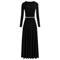 thumbnail image 3 of Women's 2 Piece Outfit Fashion Casual Ribbed Knit Long Sleeve Navel Top Maxi Flowy Skirt Matching Set Dresses with High Neckline Jean Skirt plus Long Womens Evening Dresses Petite Summer Dresses with, 3 of 3