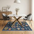 thumbnail image 3 of ODIKA 5'x7' Navy Blue Hawthorne Botanical Floral Washable Area Rug Vintage Inspired Scattered Wildflower Motifs for Dining Room, Under Table, Home Office, Non-Slip Chair-Friendly, 3 of 7