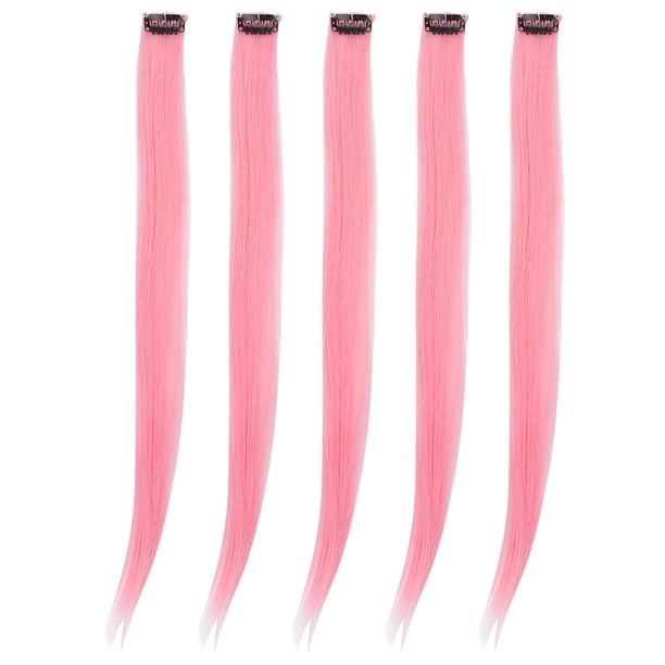5 extensiones de cabello liso con clip, color rosa claro, para fiestas, cosplay.