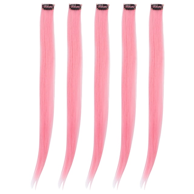 5 extensiones de cabello liso con clip, color rosa claro, para fiestas, cosplay.