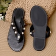 thumbnail image 4 of Women's Pearl Studded Thong Flip Flops for Summer Beach Daily Casual Outdoor Walking Black 5.5, 4 of 9
