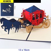 Pop Up Greeting Card - Princess Carriage with Horse 3D Paper With Envelopes Blue