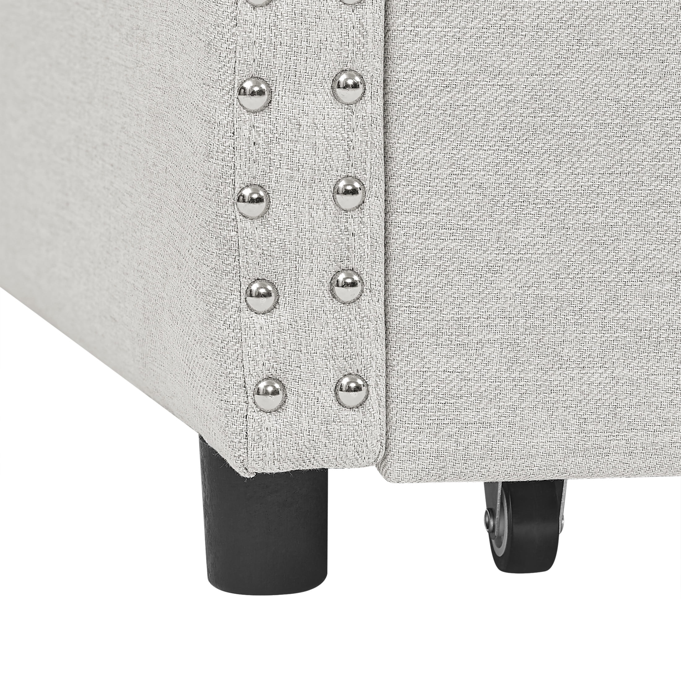 Noble House Twin Size Button Tufted Daybed, Linen Sofa Bed Frame with Storage Drawers and Nailhead Waved Arms, Beige