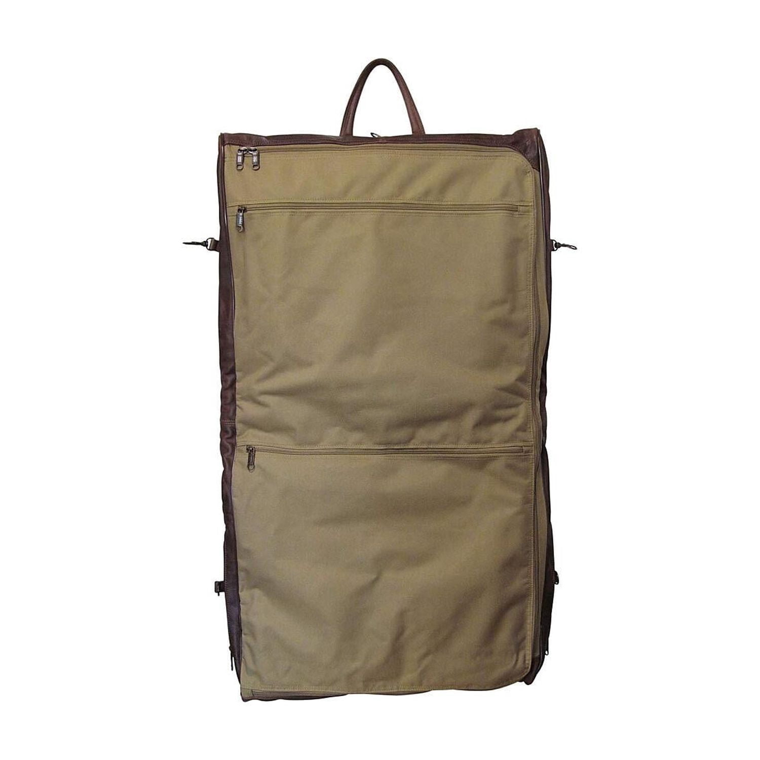 HomeStock Leather Three-Suit Garment Bag in Top Grain Genuine Leather with Shoulder Strap, Spacious Compartments, and Wrinkle-Free Suit Holder, 23" x 5" x 19"