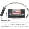 thumbnail image 2 of Dream Apparel USA Flag Bifold Chain Wallet for Men and Women, Cowhide Leather Motorcycle Biker Wallet with Anti-Theft Steel Chain, Black ID Card Holder Trucker Wallet with Snap Closure, 2 of 4