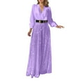 thumbnail image 3 of Elegant sequin jumpsuits for women With V Neck Long Sleeves Shirt Collar Wrap Waist Flared Sparkling Sequins Evening Party Wear Casual Outfit women's jumpsuits, rompers and overalls (Light Purple,S), 3 of 6