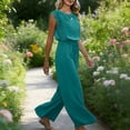 thumbnail image 4 of AUNVITO Women's Lace Sleeveless Jumpsuit with Round Neck Waist Defining Drawstring Pockets and Wide Leg Casual Chic Summer Style, 4 of 7