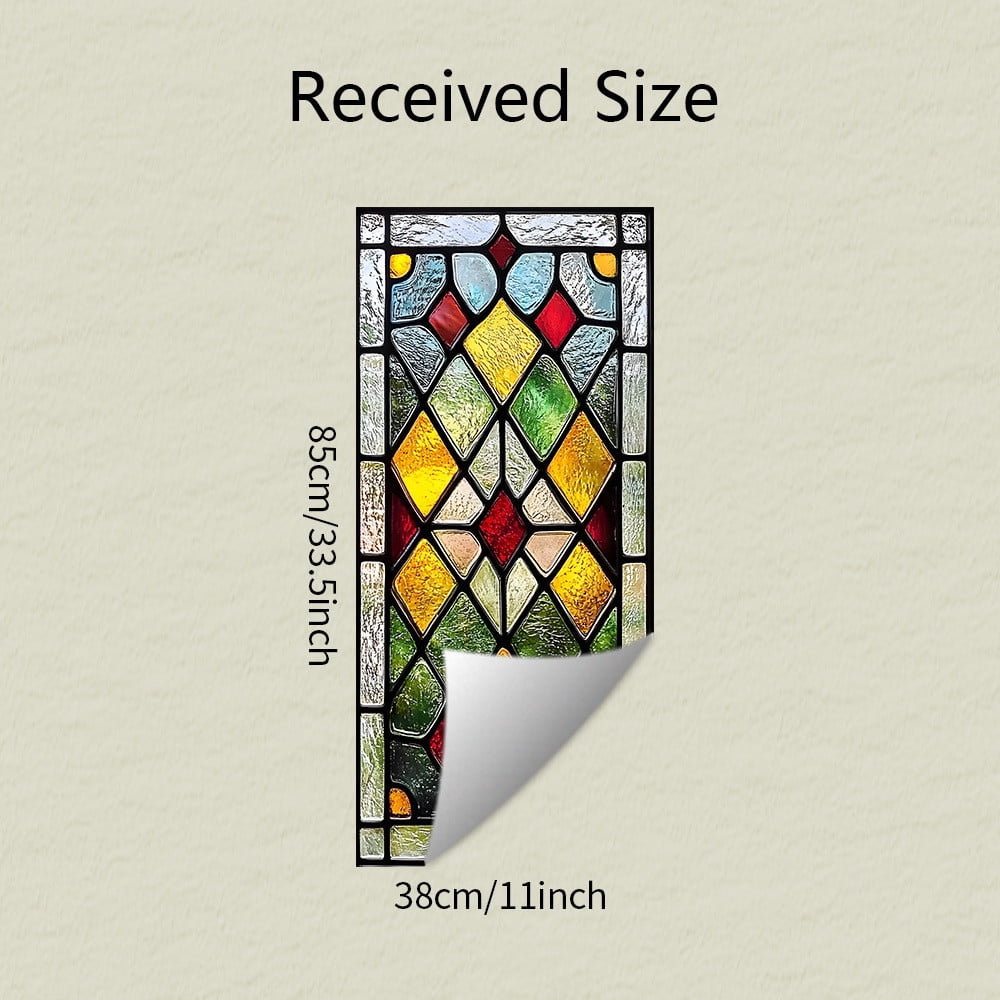 Todaioua Privacy Windows Film European Church Style Stained Glass No Glue Static Cling Decorative Frosted Window Stickers for Home/Office, 11''x34''(38x85cm)
