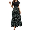 thumbnail image 2 of adviicd Floral Casual Dresses for Women 2025 Boho Flowy Dresses A Line Crew Neck Short Sleeve Dress Long Maxi Sundress Dark Green, S, 2 of 6