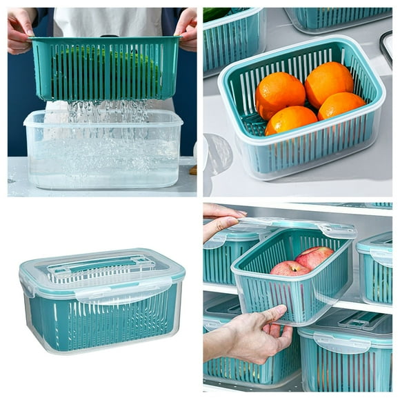 Ycolew Fruit Vegetable Produce Storage Containers With Lid & Colander 5 Packs Fresh Set | Refrigerator Fridge Organizer | For Berry Lettuce Food Meat Fish Celery Smart Gadgets