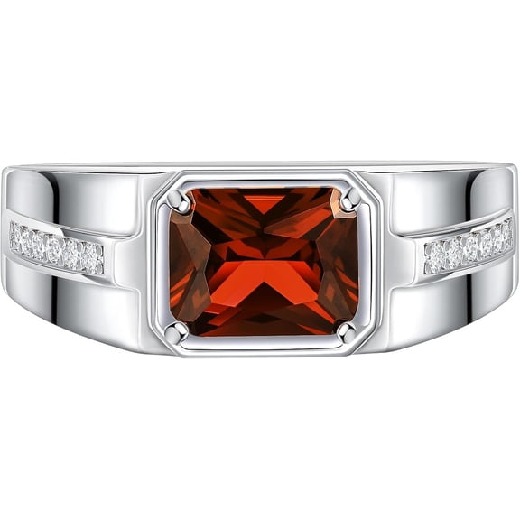 NYS Jewellers 1.45 Ct Emerald Cut Red Garnet Mens Enagagement Rings 14K White Gold Plated 925 Sterling Silver -4.5