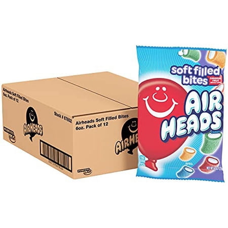 Airheads Candy  Soft Filled Bites Assorted Flavors Non Melting Party 6oz Bag Box of 12 Bags