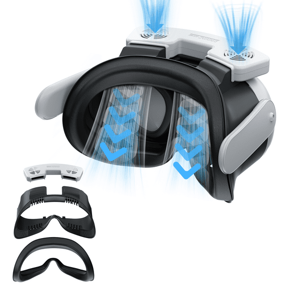 GAEKOL Face Cover Pad with Cooling Fan for Meta Quest 3 Accessories, 2Pcs Face Cushion Cover Compatible with Oculus Quest 3 Fan Cooler, Replacement Facial Interface Relieve Lens Fogging (3 Speeds)