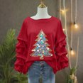 thumbnail image 5 of Yteetum Sweatshirt for Women Oversized Crewneck Christmas Pleated Ruffle Trim Pullover Hoodless Sweatshirts Tops Womens Casual Christmas Graphic Print Round Neck Loose Lantern Sleeve Xmas Sweatshirts, 5 of 5
