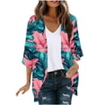 thumbnail image 2 of BiZtdJrK Womens Comfy Cardigans Floral Printed 3/4 Sleeve Hawaiian Beach Cover Ups Loose Fit Casual Open Front Kimonos Pink S, 2 of 5