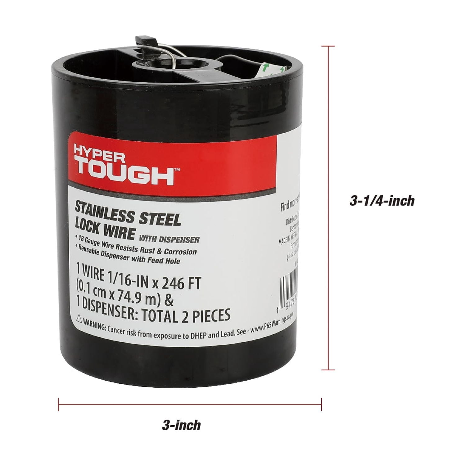 Hyper Tough 18 Gauge Stainless Steel Lock Wire, Includes Dispenser with Feed Hole, Resists Rust and Corrosion