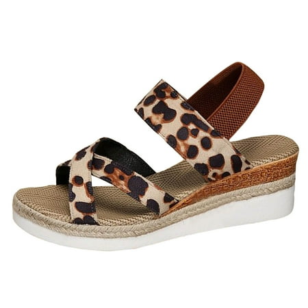 

Blphud Women s Sandals in Store Sexy Wedge Sandals for Women Wedge Heel Fashion Sandals Summer New Leopard Print Temperament Fish Mouth Slippers Khaki 38