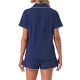 thumbnail image 3 of INSPIRE CHIC Women's Pajama Sets Short Sleeves Comfy Highly Elastic Button Up Tops and Shorts 2 Pcs Laarge Blue, 3 of 6