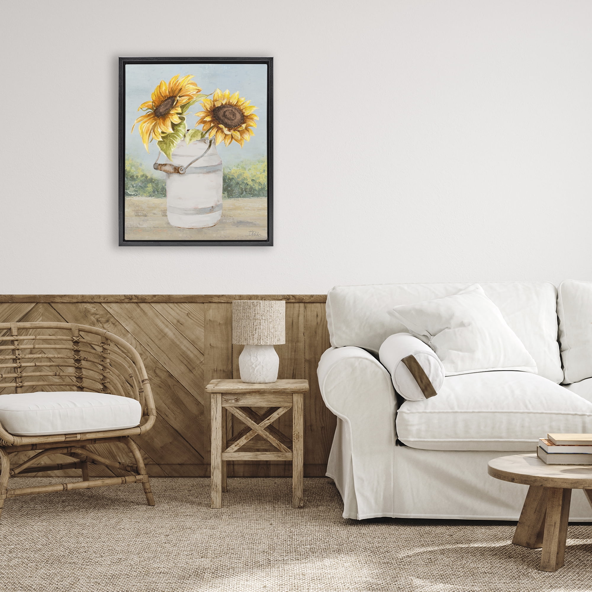 Stupell Industries Sunflower Pitcher in Country Black Framed Floater Canvas Wall Art, design by Patricia Pinto