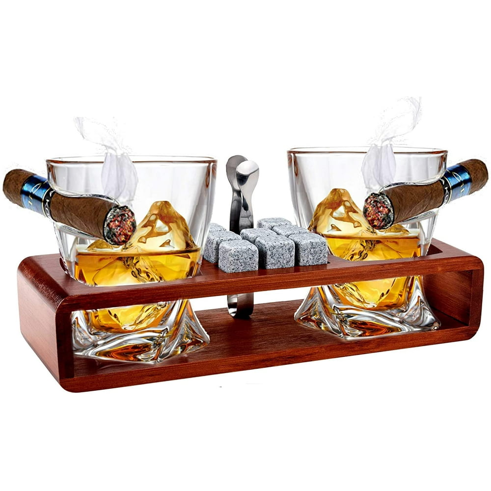 Bezrat Whiskey Cigar Glass Gift Set - Cigar Holder Stone Tray - Scotch ...