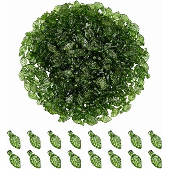 500Pcs Green Yellow Leaf Charms Transparent Acrylic Leaves Charms Small Cute Leaf Shape Pendants 10.5x5mm Bulk Bead for Bracelets Necklaces Jewelry Making Finding Supplies DIY Craft