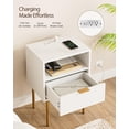 thumbnail image 3 of Masupu Nightstand with Charging Station,Mid-Century Modern Bedside Table with Storage Drawer and Open Wood Shelf,Small Gold Frame Side Table for Bedroom,Living Room (White), 3 of 9