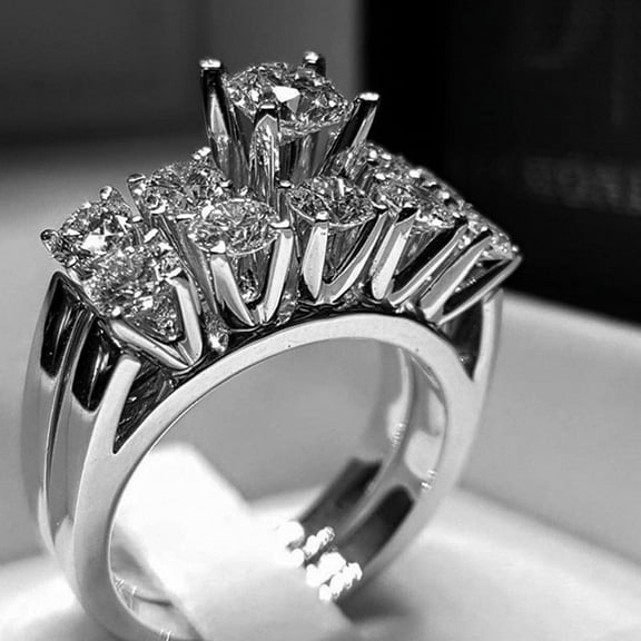 Womens Flower Ring Set Gold Plated Alloy Ring with Artificial Gems Diamond Inlaid Design Elegant Two Piece Rings