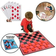 KOVOT Jumbo Game Set - Includes Huge Playing Cards & 3-in-1 Large Reversible Game Mat: Jumbo Checkers, Tic Tac Toe & Super Tic-Tac-Toe