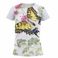 thumbnail image 4 of Blusa de manga corta con estampado digital de mariposa y cuello redondo informal para mujer Pompotops  hkajfhjk461354, 4 of 5