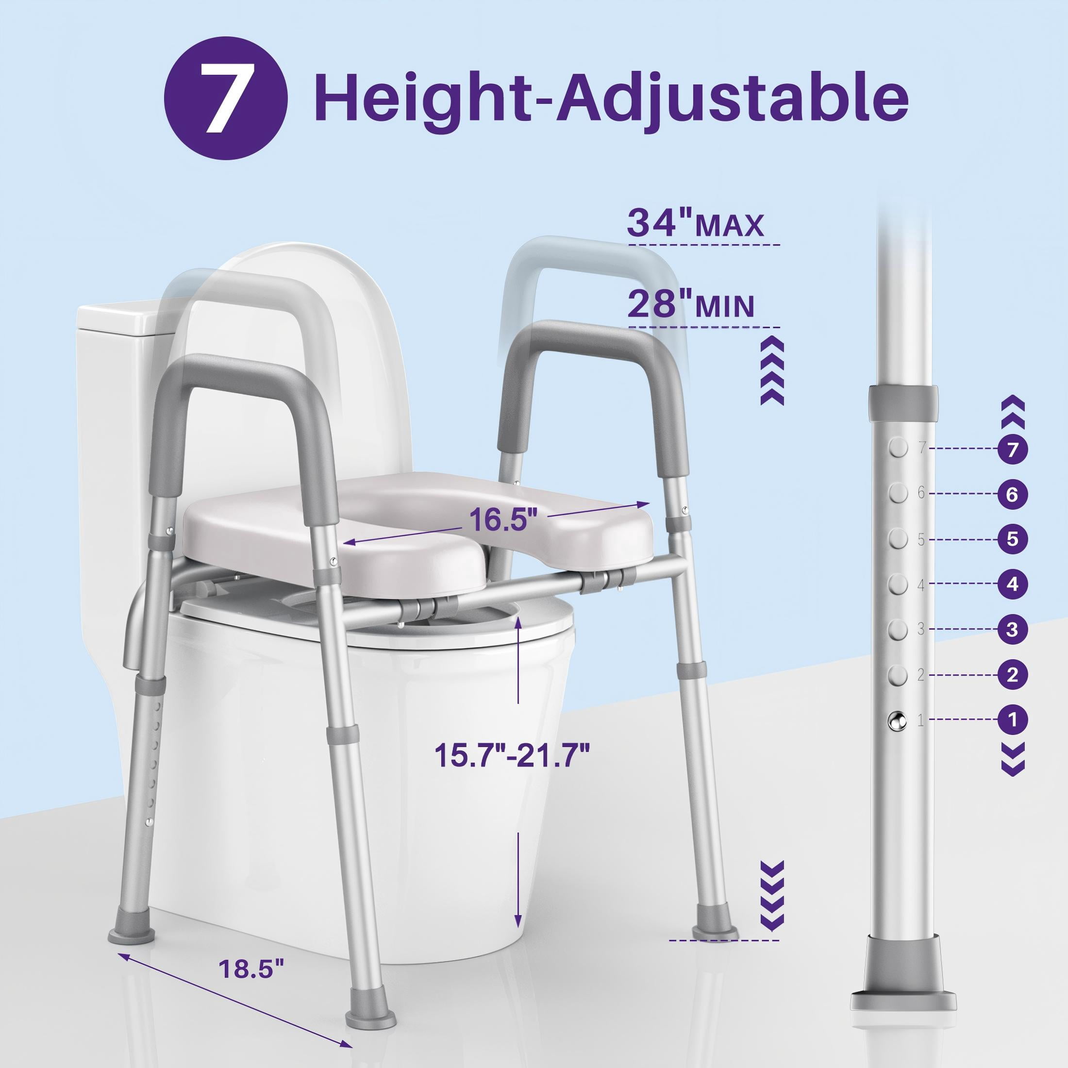 KEKOY Toilet Seat Riser for Seniors, Raised Toilet Seat with Handles, FSA HSA Eligible 400lb Elevated Toilet Risers, Tool-Free Assembly with Adjustable Height & Width