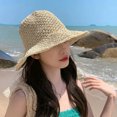 thumbnail image 3 of 54-58 cm circunferencia del sombrero sombrero de paja con lazo transpirable verano plegable sombrero de ala grande para el sol sombrero para el sol en la playa, 3 of 6