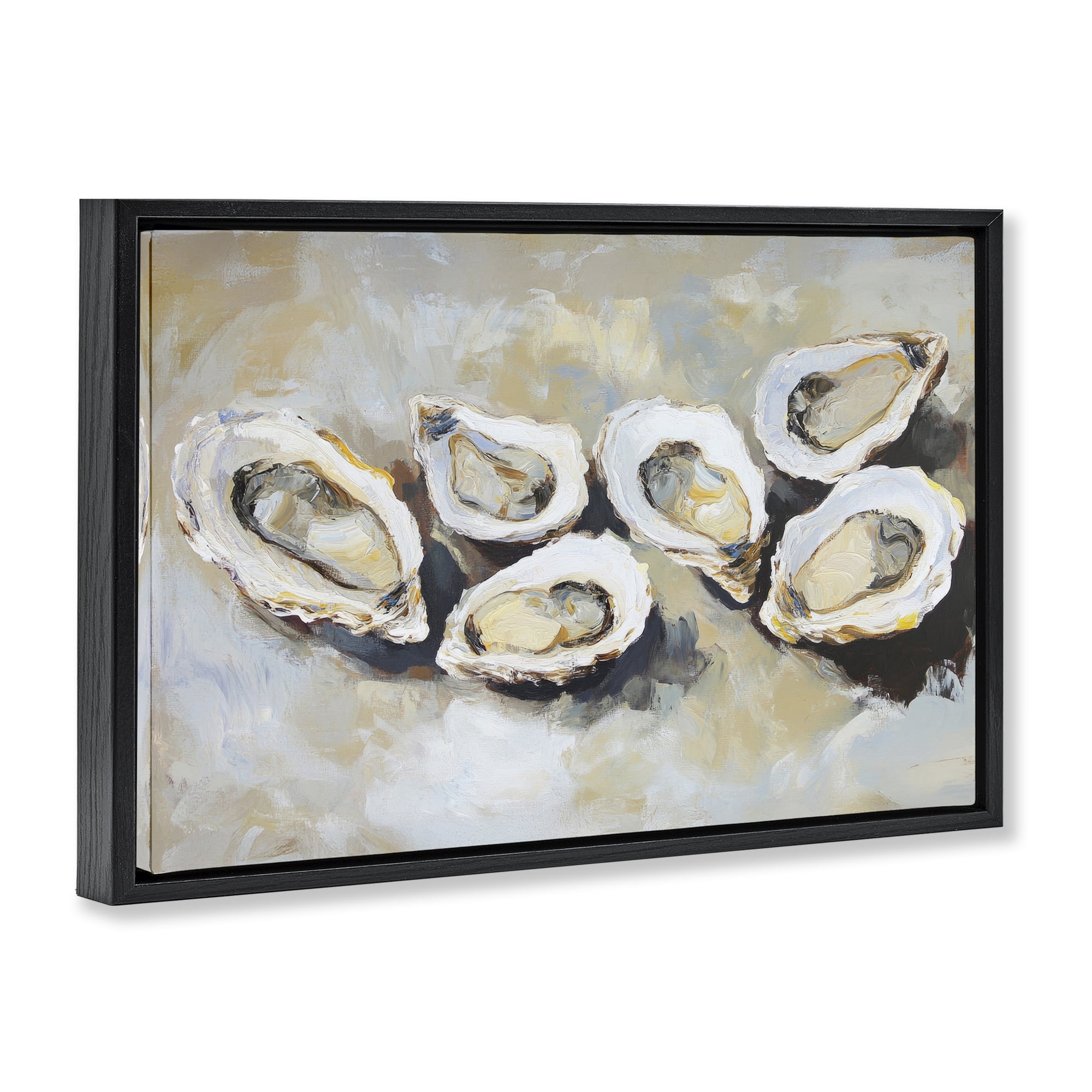 Stupell Industries Line of Oysters in Neutrals Black Framed Floater Canvas Wall Art, design by Sisi and Seb