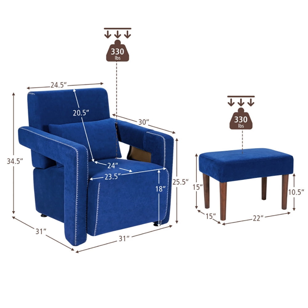 Finihen Accent Single Sofa Chair with Ottoman, Modern Berber Fleece Single Sofa Chair with Ottoman and Waist Pillow, for Living Room, Bedroom, Blue Finihen Accent Single Sofa Chair with Ottoman, Modern Berber Fleece Single Sofa Chair with Ottoman and Waist Pillow, for Living Room, Bedroom, Blue