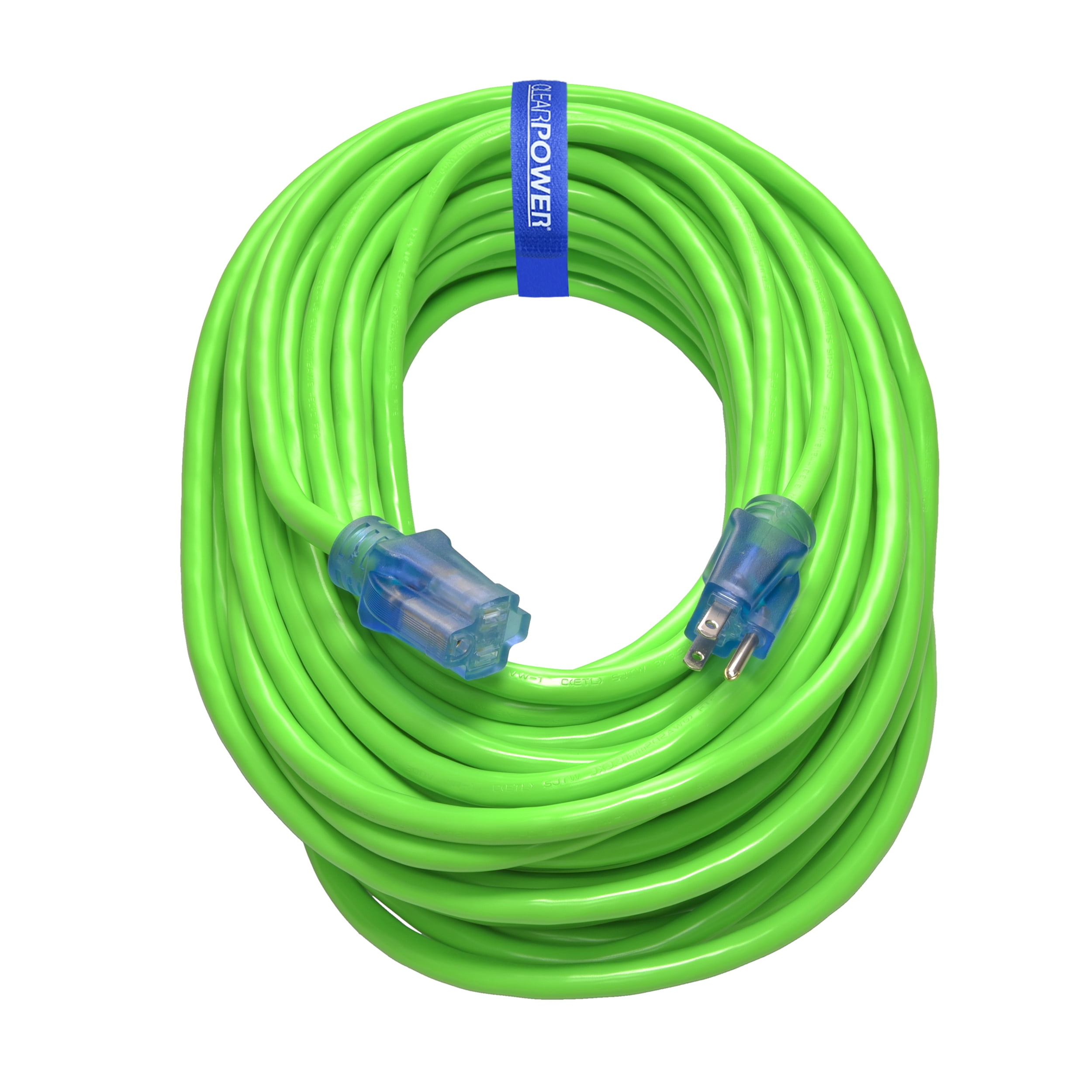 Clear Power 12/3 SJTW 100 ft Extension Cord with Flashing Power Indicator Light, Green, CP10102