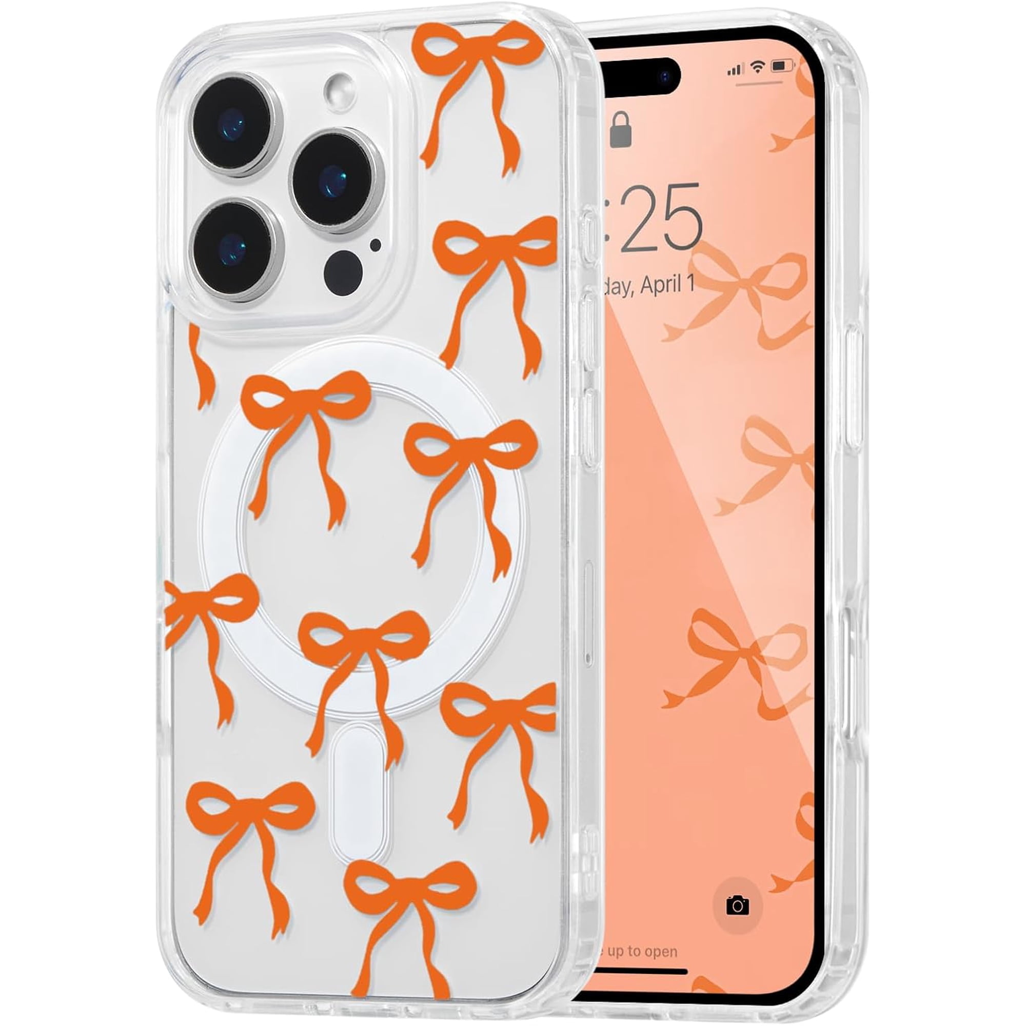 Magnetic for iPhone 16 Case, Bow Case Compatible with MagSafe, Wireless Slim Clear Ribbon Aesthetic Phone Cover Anti-Yellowing Shockproof Protective Cover for Women Girl - Baby Blue