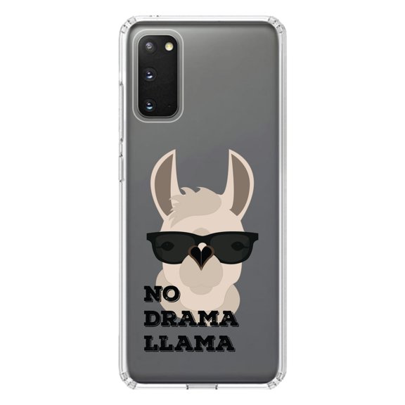 DistinctInk Clear Shockproof Hybrid Case for Galaxy S20 PLUS / 5G (6.7" Screen) - TPU Bumper Acrylic Back Tempered Glass Screen Protector - No Drama Llama Cartoon