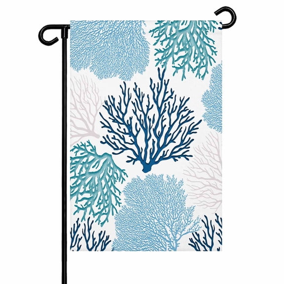 Teal Blue Coral Garden Flags for Outside Coastal Nautical Ocean Beach Double Sided Yard Flags Outdoor House Decoration, Small 12X18 Inch,