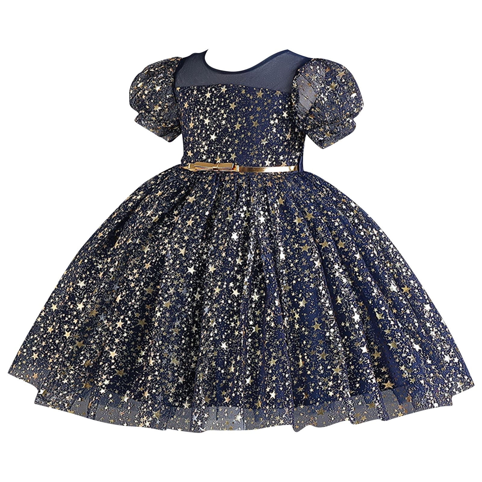 Girls Sequins Tutu-Dresses Layered-Tulle Size 4-12 Toddlers Kids Cute Short Puffed Sleeve Crewneck A-Line Birthday Evening Party Dress