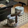 thumbnail image 5 of Tabouret de Coiffeuse Rond Moderne Rembourré avec Dossier en T, Tissu à Imprimé Animal Vintage et Roulettes Pivotantes à 360° - Noir et Blanc, 5 of 5