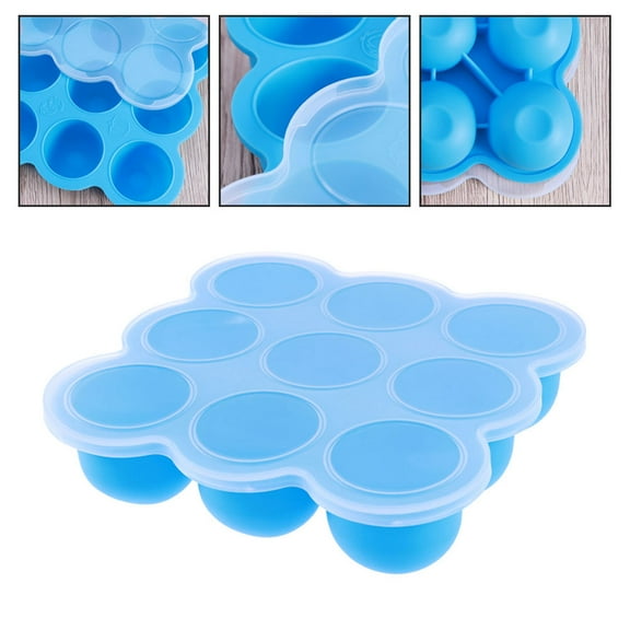 WHAMVOX Safety Silicone Portabable Baby Food Container Infant 9 Lattice Jelly Storage Box Freezer Tray Crisper (Sky-blue)