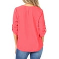 thumbnail image 3 of Women's Casual Solid Round Neck Loose Fit Roll Tab 3/4 Sleeve Shirt Blouse Tops, 3 of 6