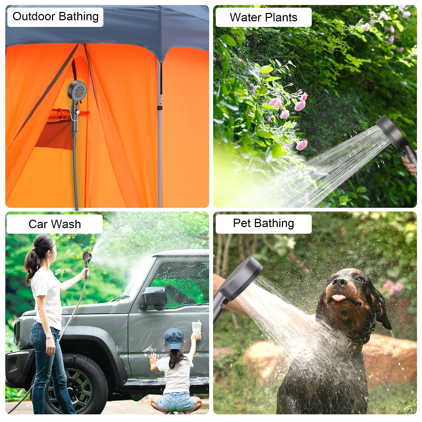 SUNOYAR Portable Camping Shower, 5200mAh Rechargeable Portable Shower Pump with Dry-Run Prevention & 6 Modes for Camping, Hiking, Travel, Beach, Washing, Pet Bath